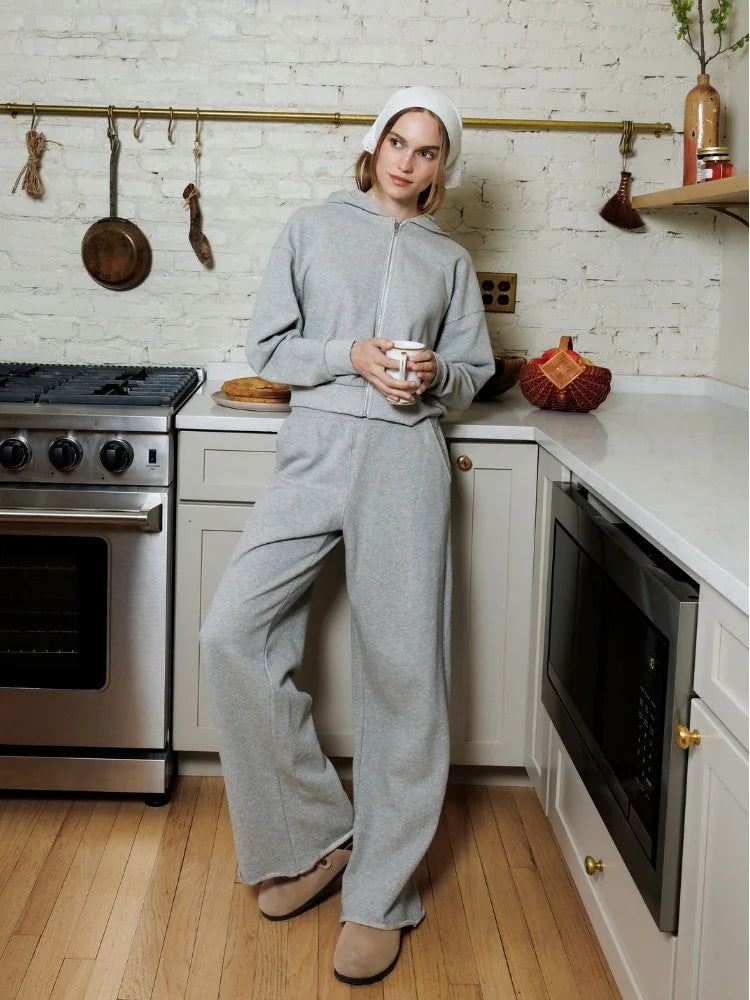 perfectwhitetee create life moments - lady in the kitchen wearing our new sean sweatshirt and leni sweatpants
