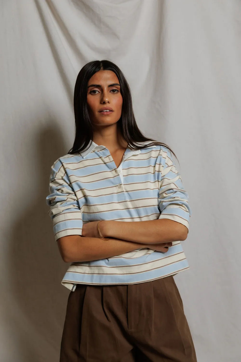 cotton collared rugby 3/4 sleeve shirt daria