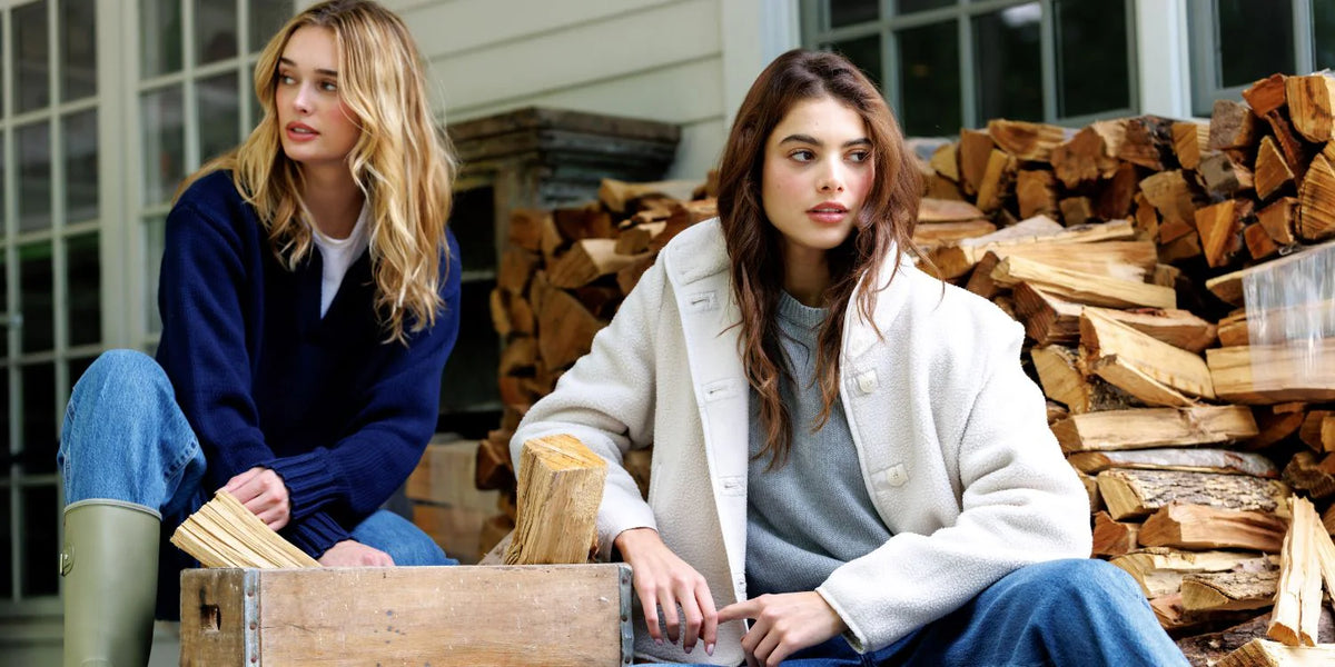 perfectwhitetee october preview of new styles | two ladies on a porch wearing layers of perfectwhitetee