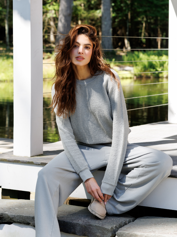 perfectwhitetee, ziggy reverse fleece sweatshirt in griffin grey.