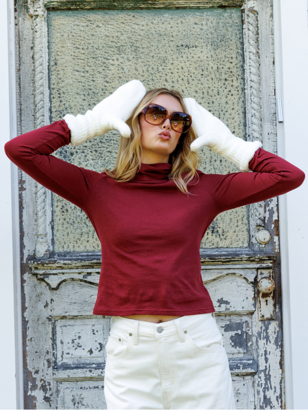 perfectwhitetee, october launch - cindy turtle neck in ruby red.