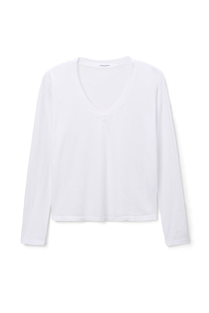 Long white v neck t shirt hotsell